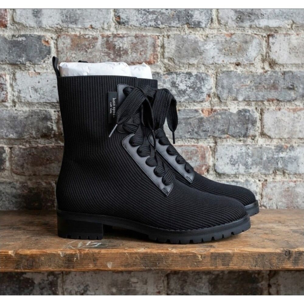 Kate Spade NY Merigue Black Knit Combat Boots Womens Size 6 Lace Up